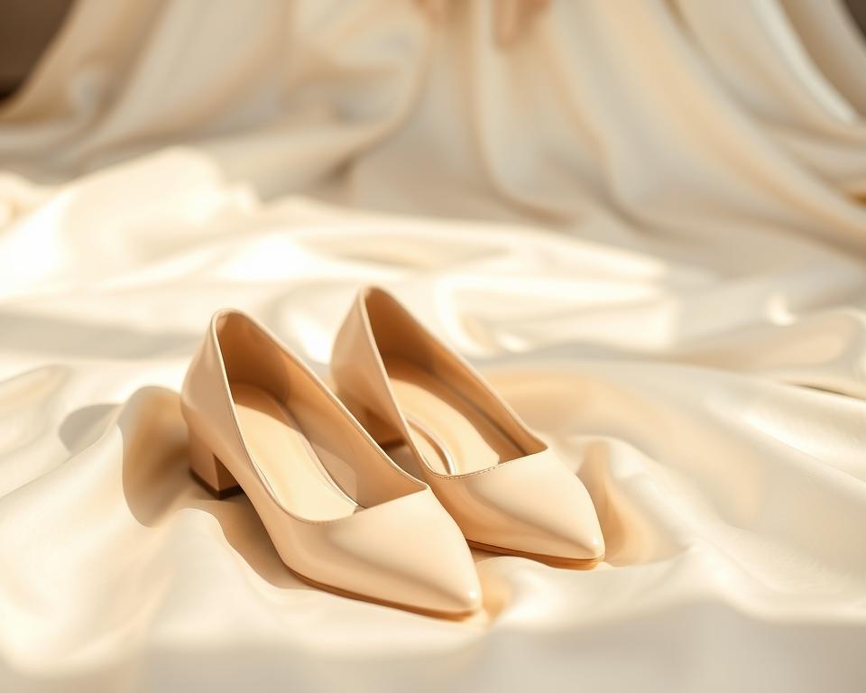 beżowe buty do białej sukni ślubnej